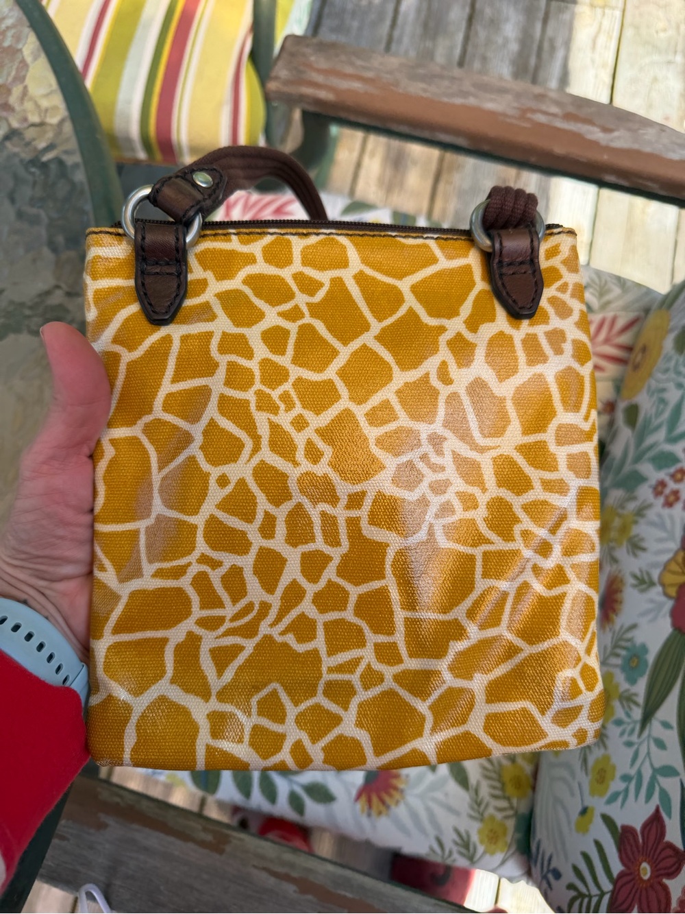 Fossil Mustard Yellow Giraffe-Print Crossbody with Brown Strap - Picture 2 of 7
